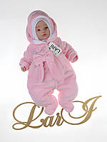 Утепленный велюровый комбинезон для малышей с шапочкой Бантик рост 56 см (0 - 3 месяца) Lari Розовый