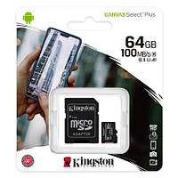 MicroSDXC (UHS-1) Kingston Canvas Select Plus 64Gb class 10 А1 (R-100MB/s) (adapter SD)