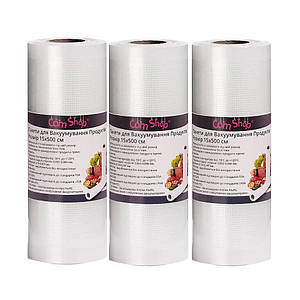 Пакети для Вакууматора в Рулоні - 3 шт - 15х500 см - ОРИГІНАЛ - Сертифікація FDA+LFGB - ТМ ComShop