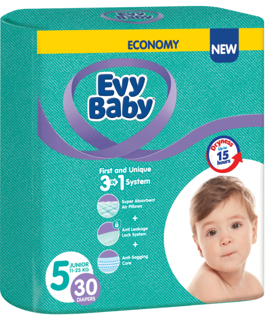 Підгузники дитячі Evy Baby Junior Jumbo 5 (11-25), 30 шт