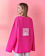 Стильный женский лонгслив длинный розового цвета, современная модная кофта оверсайз с принтом
