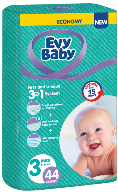 Підгузники дитячі Evy Baby Midi Jumbo 3 (5-9 кг), 44 шт