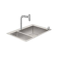 Кухонная мойка Hansgrohe C71-F655-09 Сombi на 2 чаши 180/450 со смесителем 2Jet Sbox, хром (43206000)