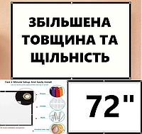 Екран для проєктора потовщений 72 дюйма (16:9) білий з окантовкою люверсами та кріпленням (огляд)