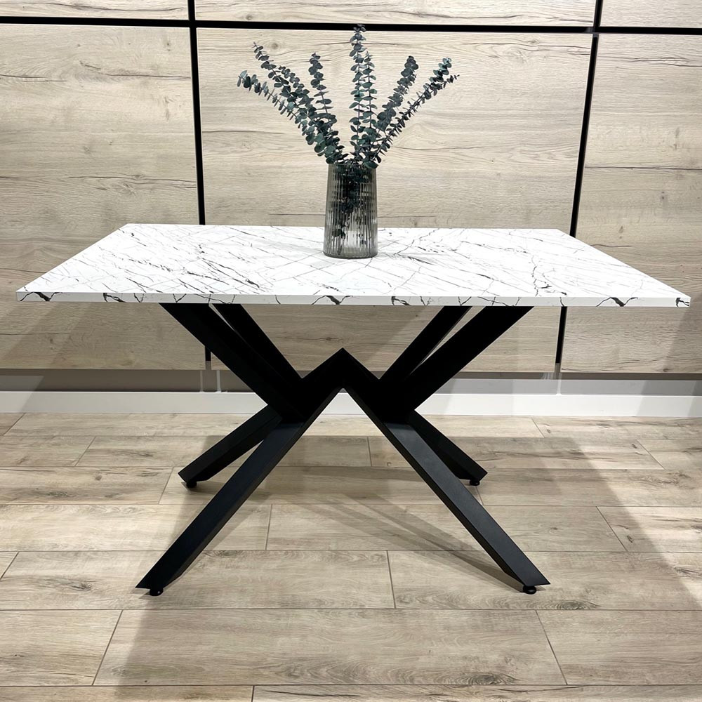 Стіл кухонний на замовлення Iceberg 170х90 см білий матовий мармур із чорними металевими ніжками, фото 1