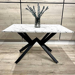 Стіл кухонний на замовлення Iceberg 170х90 см білий матовий мармур із чорними металевими ніжками