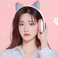 Детские наушники котик CAT STN-28 розовые, Bluetooth наушники с AB-110 кошачьими ушками