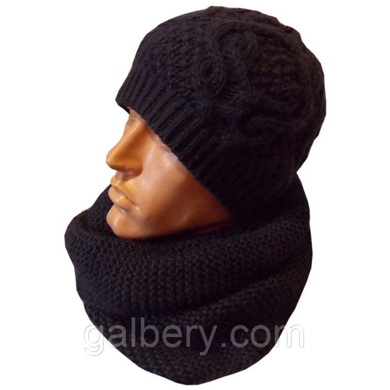 Зимняя шапка и шарф снуд объемной вязки