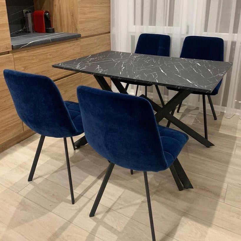 Стіл під чорний мармур прямокутний Iceberg 110х70 см на металевих ніжках для кухні, фото 1