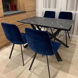 Чорний матовий стіл під мармур Iceberg 100х70 см із металевими ніжками на кухню