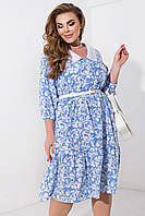 Модное женское голубое платье в цветочный принт ЮР/-2492