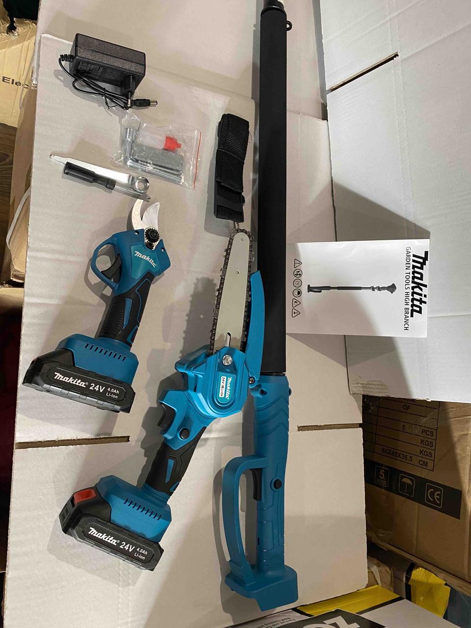 Набір макіту 3в1 АКБ 24 В, пила Makita 155Z (Шіна 15 см) зі змащуванням ланцюга + секатор + штанга телескоп 2,7 м