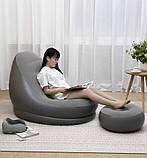 Крісло надувне з пуфом-підставкою для ніг AIR SOFA 9233, чорно-сіре, фото 2