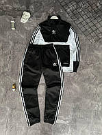 Мужской стильный спортивный костюм Ad!das чёрный (кофта на утяжках, на штанине молния)