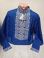 Дизайнерская синяя мужская вышиванка "Злагода" с вышивкой и длинным рукавом Украина УкраинаТД 44-64 размеры