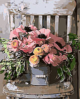 Букет цветов на стуле. Цветы 40*50 Картина по номерам Оригами LW 3084