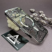 Чехол бампер для Iphone 15 Pro Max с Magsafe Mechanical Watches линзы на камеру прозрачный хромирован