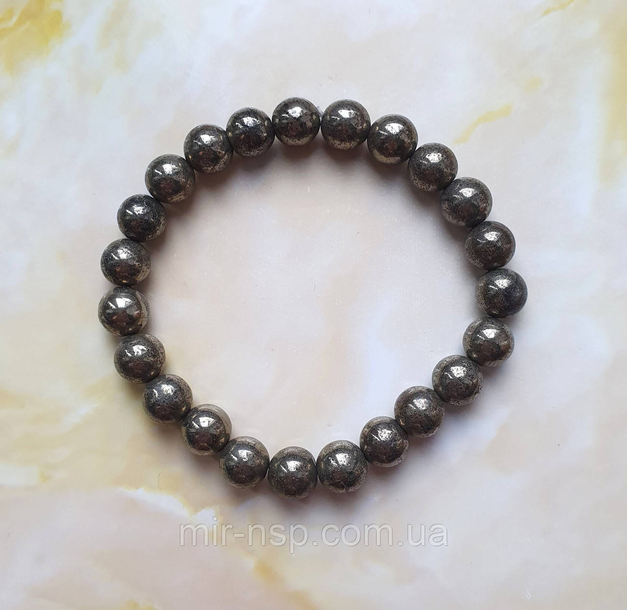Браслет 100% натуральний пірит 8 мм розміри 18-20, фото 1