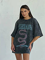 Женская футболка оверсайз серая винтажная с рисунком 55171203
