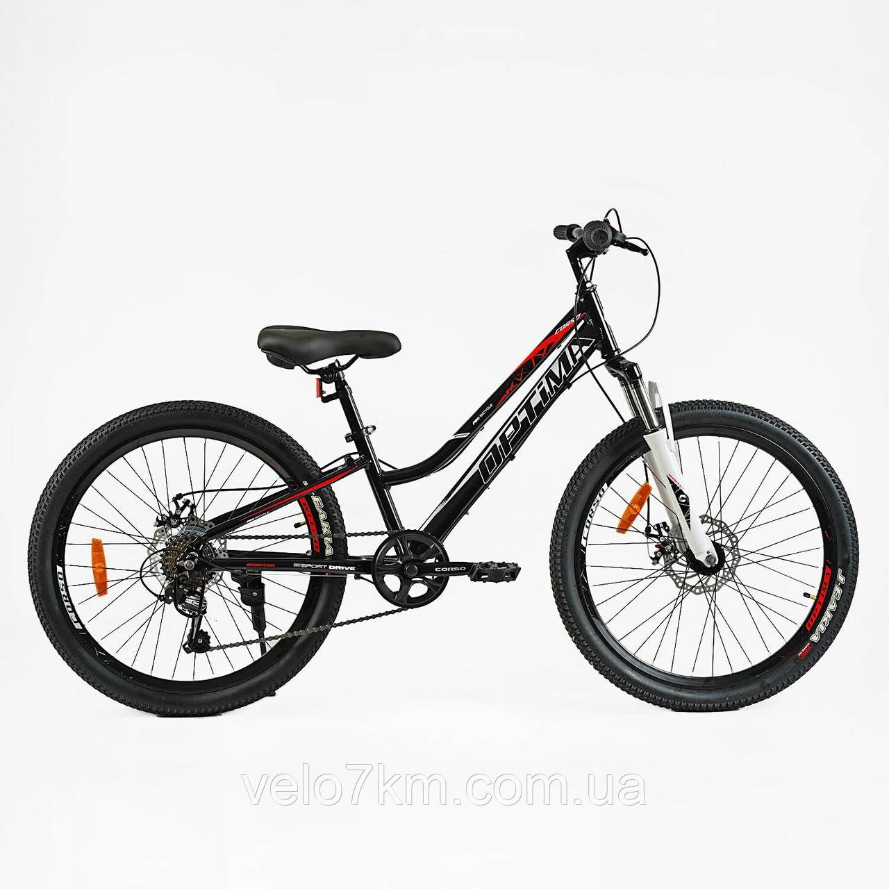 Підлітковий велосипед Corso Optima 24" рама 11" алюмінієвий, Shimano RevoShift 7S, зібраний на 75% у коробці