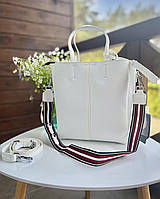 Женская сумка-шопер кожаная белая (Polina&Eiterou)