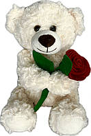 М'яка іграшка "Ведмедик з трояндою молочний", 28 см