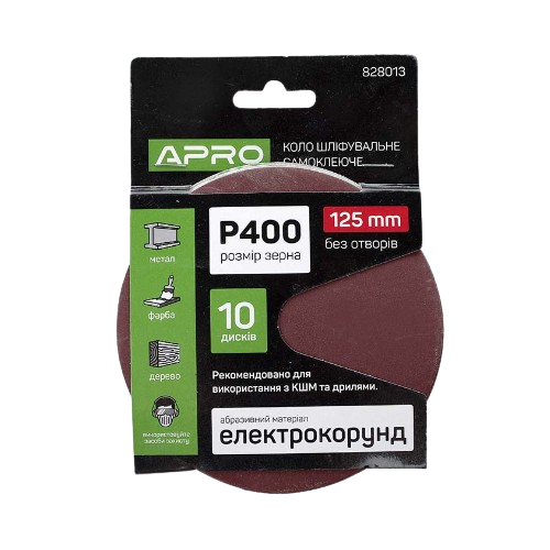 Круг самозачіпний d125мм P400 без отворів 10 шт/уп APRO