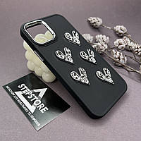Чехол для IPhone 12 / 12 Pro Сердечки 3D объемный противоударный силиконовый матовый софт тач