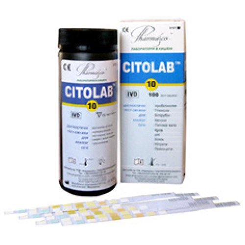 Citolab 10M диагностические тест-полоски для определения уробилиногена, глюкозы, билирубина, кетонов, крови, - фото 1 - id-p881331881