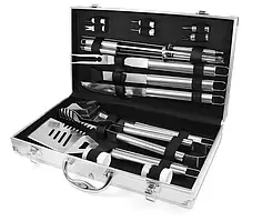 Предмети для барбекю в алюмінієвій валізі 18 предметів з нержавіючої сталі