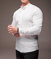 Мужская классическая рубашка белого цвета - воротник стойка