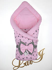 Демісезонний конверт - ковдра для виписки з пологового будинку з бантом Зоряний 85*85 см Lari Рожевий