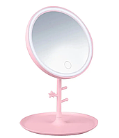 Зеркало для макияжа Makeup Mirror Настольное с LED подсветкой круглое Розовое