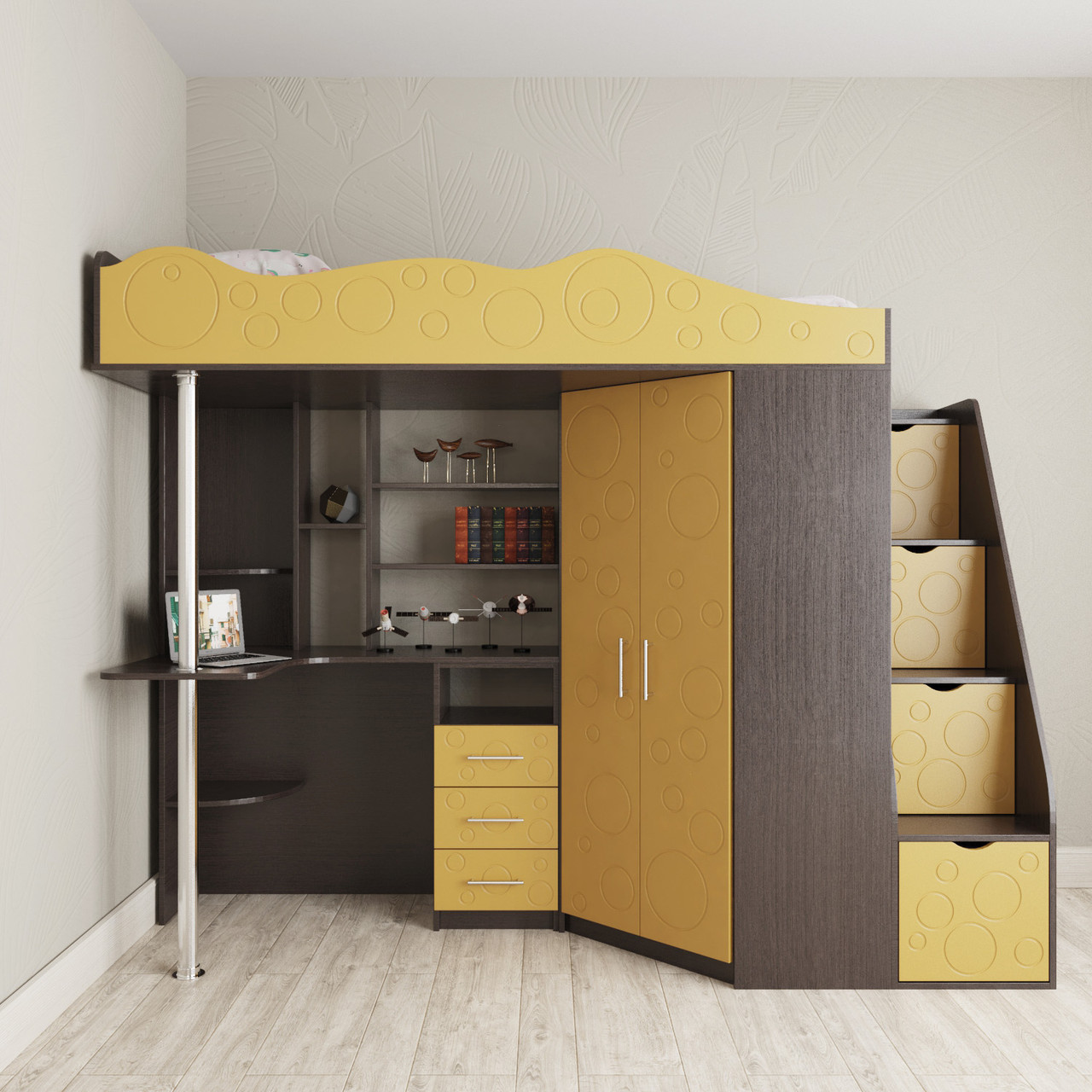 Ліжко горище дитяче Loft bed Binky DS37А Венге/Охра МДФ БЕЗКОШТОВНА ДОСТАВКА