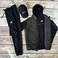 Костюм чоловічий спортивний Nike весняний осінній безрукавка кофта штани Найк трикотажний повсякденний чорний