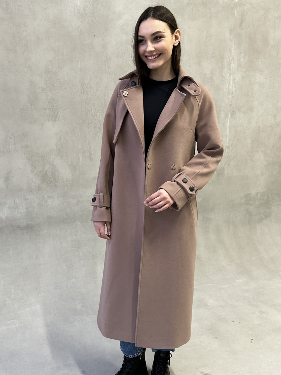 Довге зимове  жіноче кашемірове пальто бежевого кольору з патами 40;42;44;46;48;50,52, фото 1