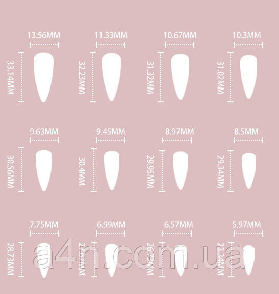 Размеры накладных ногтей