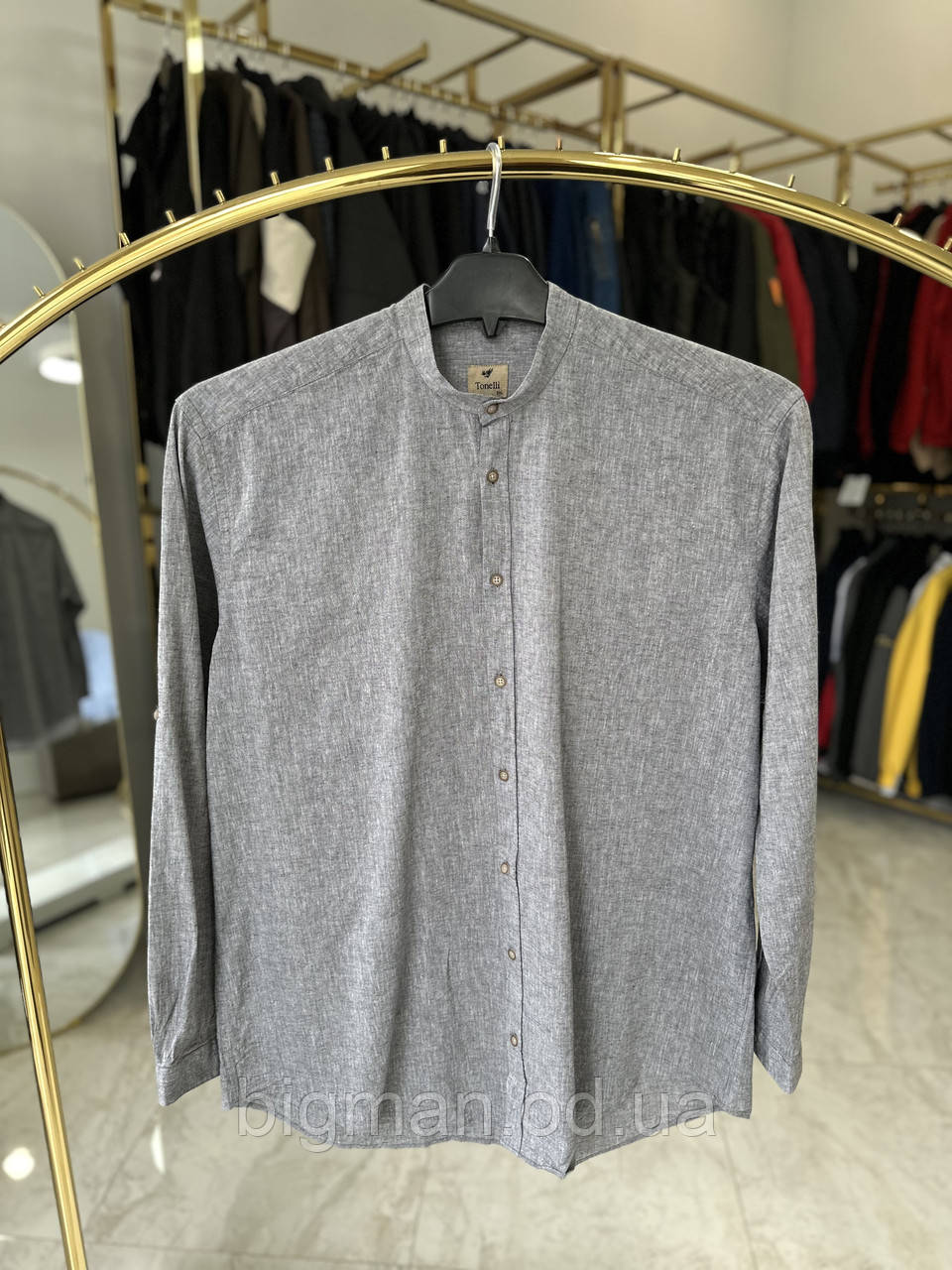 Чоловіча лляна сорочка Tonelli 1616-7 (батал) 2-5XL сіра