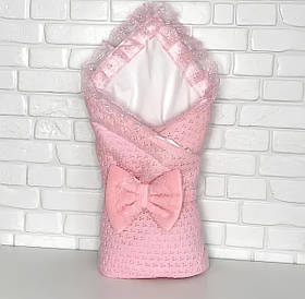 Конверт - ковдра з мереживним куточком демісезонний для виписки з пологового будинку Казка 85х85 см Lari Рожевий