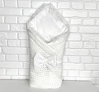 Конверт - ковдра з мереживним куточком демісезонний для виписки з пологового будинку Казка 85х85 см Lari Білий