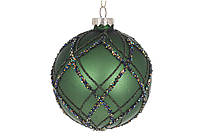 Елочный шар с декором из глиттера 8см, цвет - зеленый матовый RM7-485 ОСТАТОК