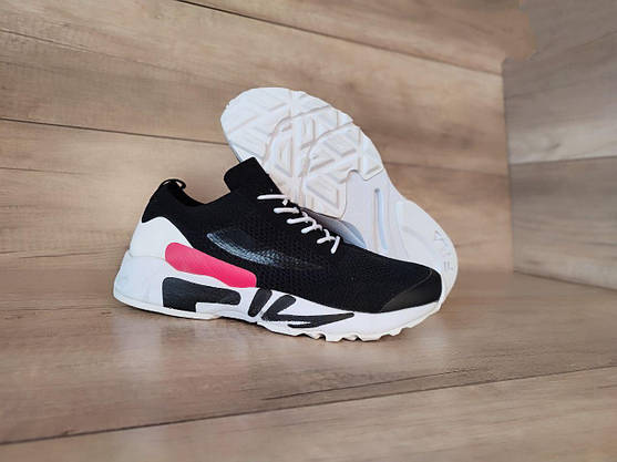 Кроссовки FILA Mind One BLACK / white текстильные черные на белой высокой подошве с белыми шнурками Оригинал, фото 4