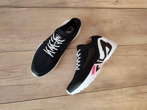 Кроссовки FILA Mind One BLACK / white текстильные черные на белой высокой подошве с белыми шнурками Оригинал, фото 3