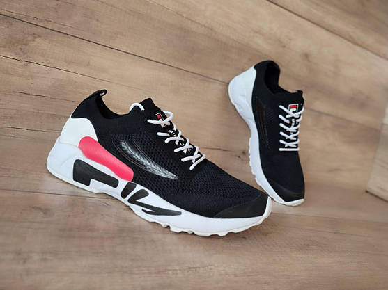 Кроссовки FILA Mind One BLACK / white текстильные черные на белой высокой подошве с белыми шнурками Оригинал, фото 5