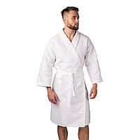 Вафельный халат Luxyart Кимоно размер (46-48) М 100% хлопок белый (LS-0391)