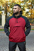 Мужской спортивный анорак Nike House черно-красный, весенняя ветровка с капюшоном анорак Найк LOV M