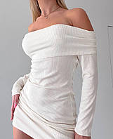 Коротке жіноче мініплаття з відкритими плечима (чорне, молочне) з довгим рукавом