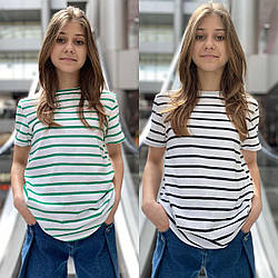 Футболка в смужку підліткова для дівчаток, розміри 34-42 на зріст 134-160 + ВІДЕООБЗОР!