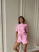 Женская пижама из натуральной ткани домашний костюм (шорты+ футболка) 42/44, Розовый