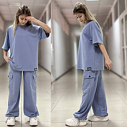 Підлітковий стильний костюм для дівчаток LOVE, футболка оверсайз і штани карго, розміри на зріст 134 — 160